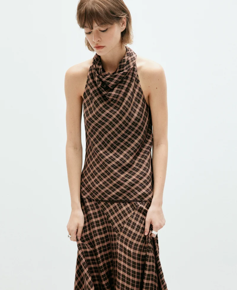 Draped checkered top