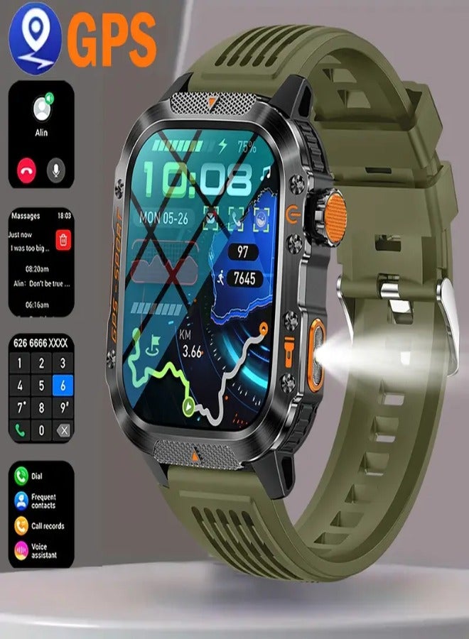 AROAQ GPS Positioning Smartwatch with 2.01-Inch IPS Display, Wireless Calling, 540mAh Battery, 100+ Sports Modes, Compass, Altitude & Barometric Pressure, Weather Forecast & Notifications – Waterproof Fitness Tracker for Men & Women - Green