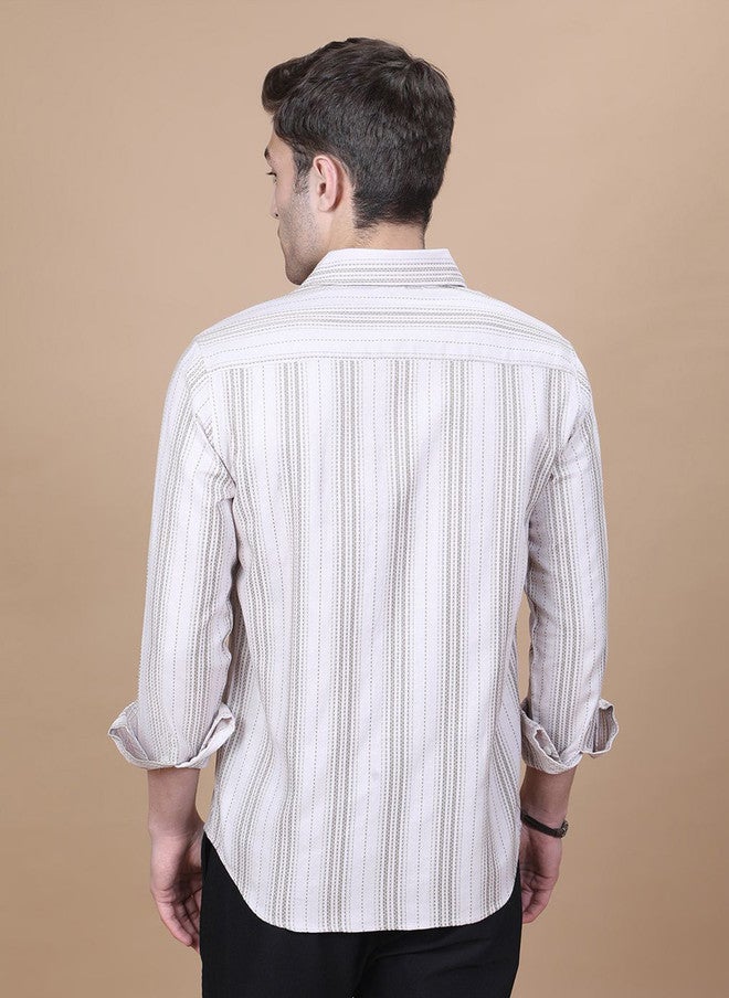 Hence Men Vertical Striped Spread Collar Cotton Casual Shirt - Image 5