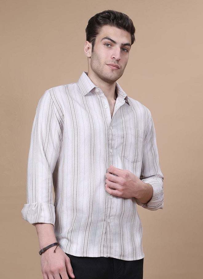 Hence Men Vertical Striped Spread Collar Cotton Casual Shirt - Image 3