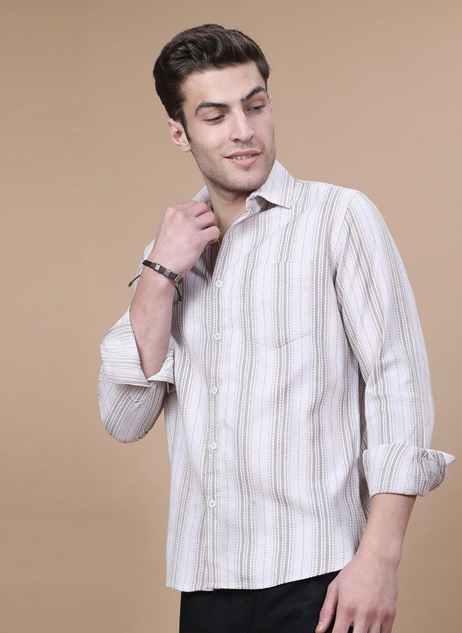 Hence Men Vertical Striped Spread Collar Cotton Casual Shirt - Image 4