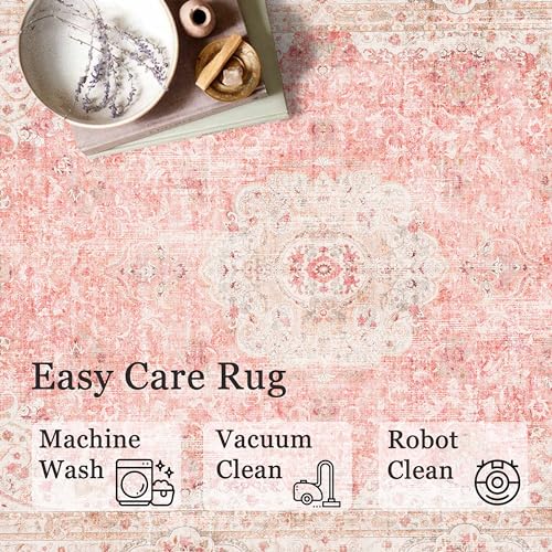 Castage 8x10 Area Rugs Washable,Pink Rug for Living Room Bedroom Dining Room,Large Boho Vintage Bohemian Distressed Carpet Non Slip,Blush - Image 4