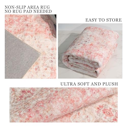 Castage 8x10 Area Rugs Washable,Pink Rug for Living Room Bedroom Dining Room,Large Boho Vintage Bohemian Distressed Carpet Non Slip,Blush - Image 5