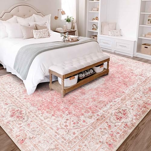 Castage 8x10 Area Rugs Washable,Pink Rug for Living Room Bedroom Dining Room,Large Boho Vintage Bohemian Distressed Carpet Non Slip,Blush - Image 2