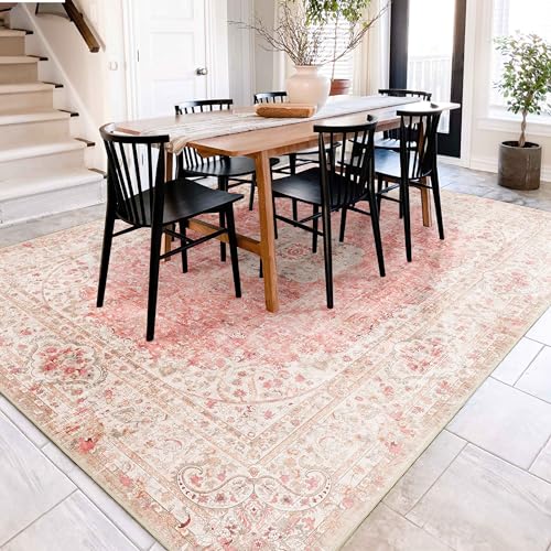 Castage 8x10 Area Rugs Washable,Pink Rug for Living Room Bedroom Dining Room,Large Boho Vintage Bohemian Distressed Carpet Non Slip,Blush - Image 3