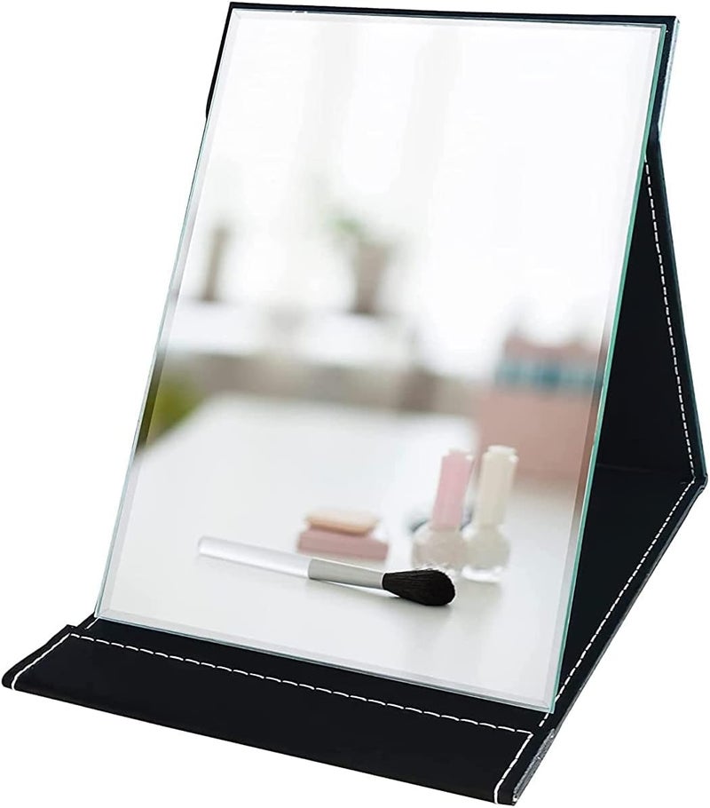 Agabani Folding Mirror Round Compact Mirror PU Leather Vanity Mirror with Stand for Desk Table Camping Travel Personal Tabletop Vanity Hand Mirrors Princess Mirror Square Makeup Mirror Small Mirror - Image 1