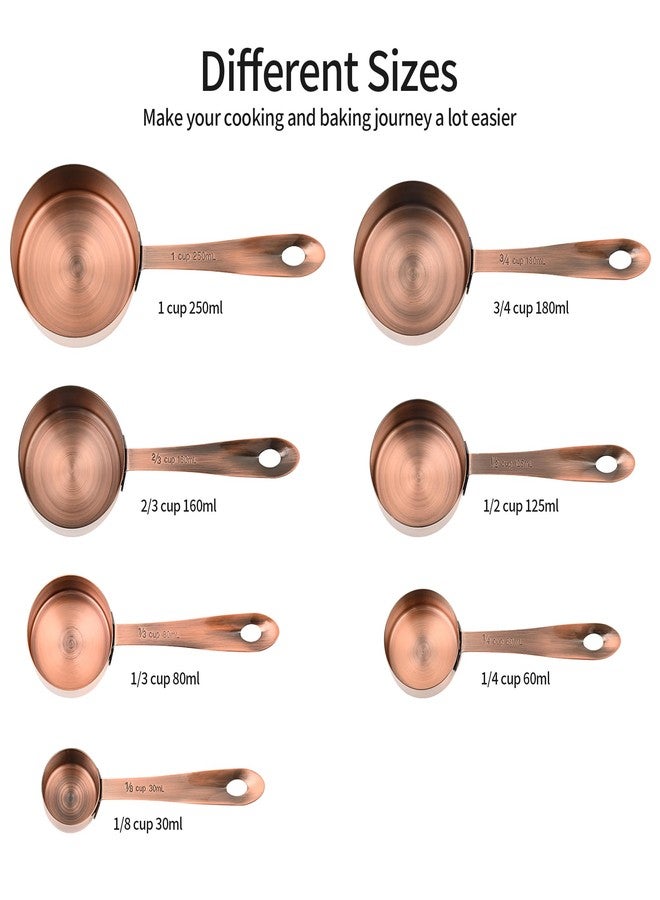 Kalsreui Copper Measuring Cups Set 7, Metric & US Stainless Steel Measuring Cups for Kitchen & Baking, Metal Measure Cup Set with 2/3 & 3/4 Measure Cups - Image 4