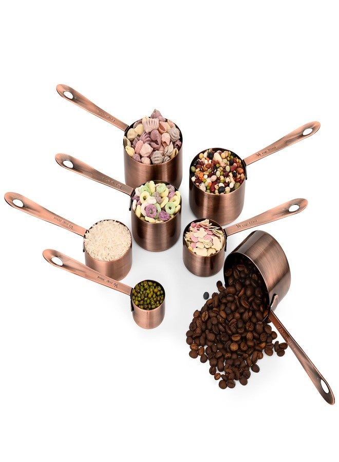 Kalsreui Copper Measuring Cups Set 7, Metric & US Stainless Steel Measuring Cups for Kitchen & Baking, Metal Measure Cup Set with 2/3 & 3/4 Measure Cups - Image 2