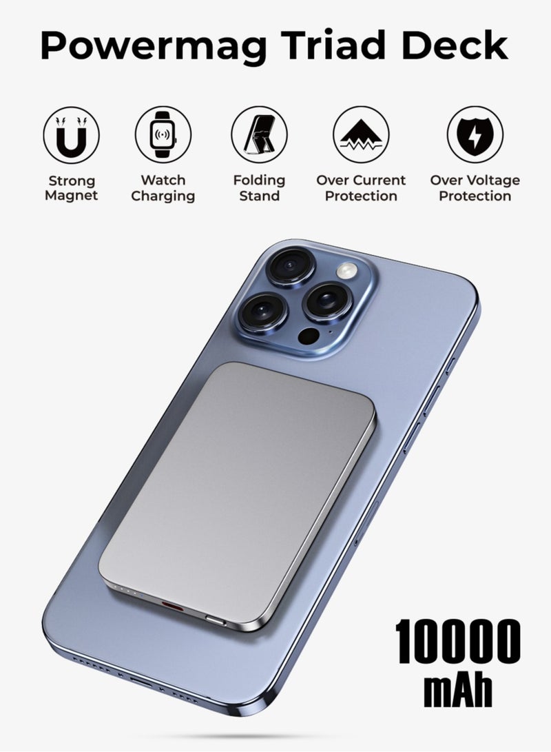 جلاسولوجي MagSafe Mini Powerbank 10000mAh – PD 22.5W + 15W Wireless, Type-C I/O, Multi-Device Charging, Silver – Compatible with All Apple Devices - Image 3
