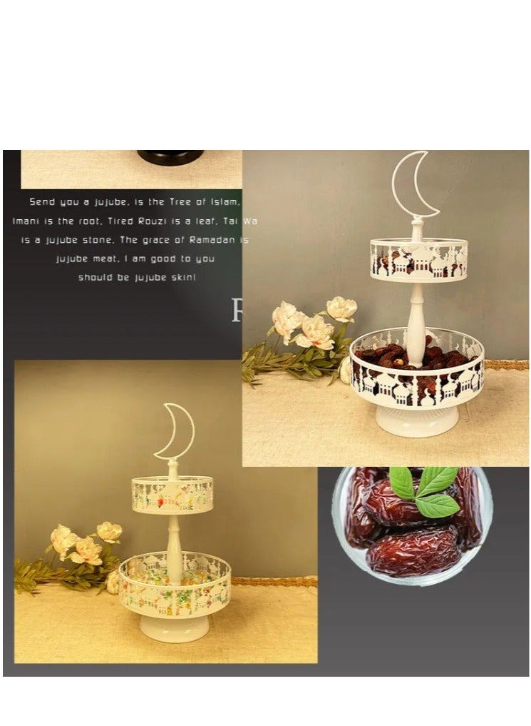 XiuWoo 2 Tier Ramadan Home Decoration Ramadan Tray Set Mubarak Iron Tray Candy Rack Removable Dessert Table Cake Rack Party Supplies - Image 2