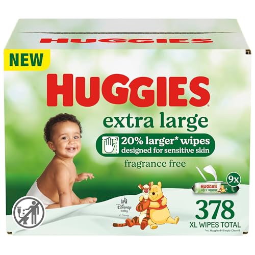 Huggies Extra Large Baby Wipes, Unscented, 9 Flip-Top Packs, 378 XL Wipes Total, Packaging May Vary - Image 1