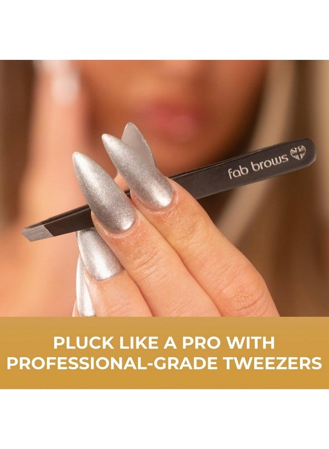Fab Brows Professional-Grade Tweezers | Stainless Steel Eyebrow Tweezers For Women | Multipurpose Flat Tweezers For Facial Hair, Splinters, Ingrown Hair | Seamless Hair Plucking | Women'S Grooming - Image 2