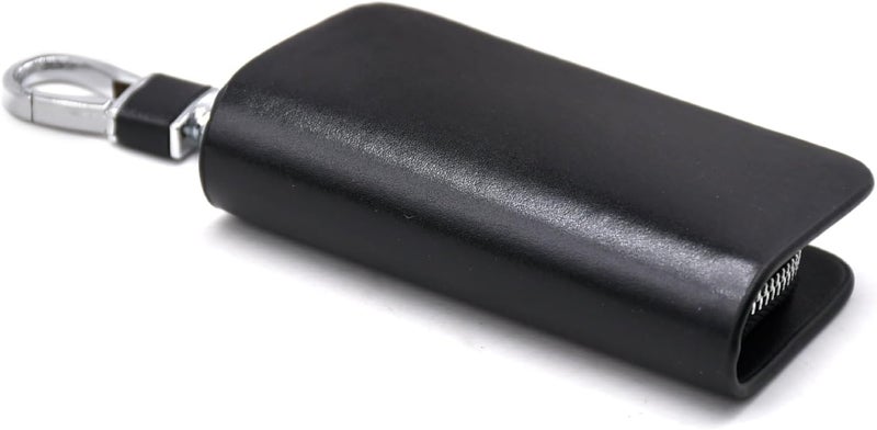 KMH Premium Scandinavian Nappa Car Key Wallet Bag | Wallet for Key Pouch Holder Cover Shell Case, Key Zipper Fob Protector | Smart Remote Keychain Holder with Metal Hook Keyring Zipper Bag (Black) - Image 5