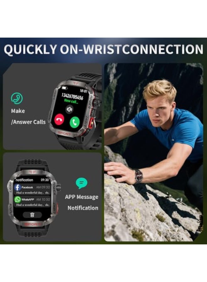 Military Smart Watches for Men - Compass & Flashlight - 2.01'' HD IP68 Waterproof Smart Watch, Fitness Tracker with Call, Heart Rate, Sleep Monitor,100+ Sport Modes, 40 Days Battery Life - Image 5