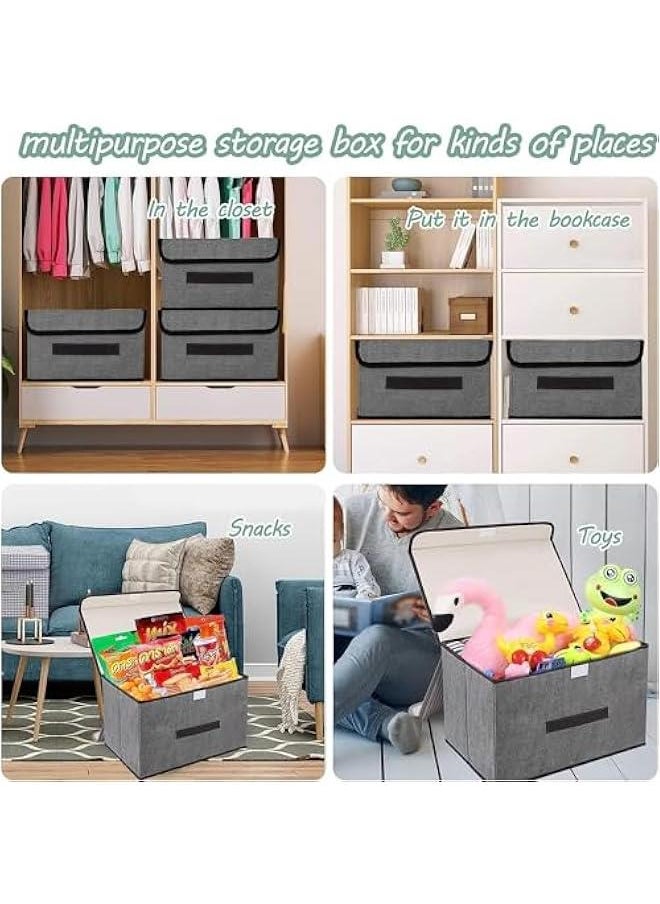 Fabric Storage Boxes, Large Storage Bins with Lids, Toy Storage Organizer, Closet Storage Baskets for Shelves Organizing Bookcase Entryway Wardrobe (Grey-2Pack)