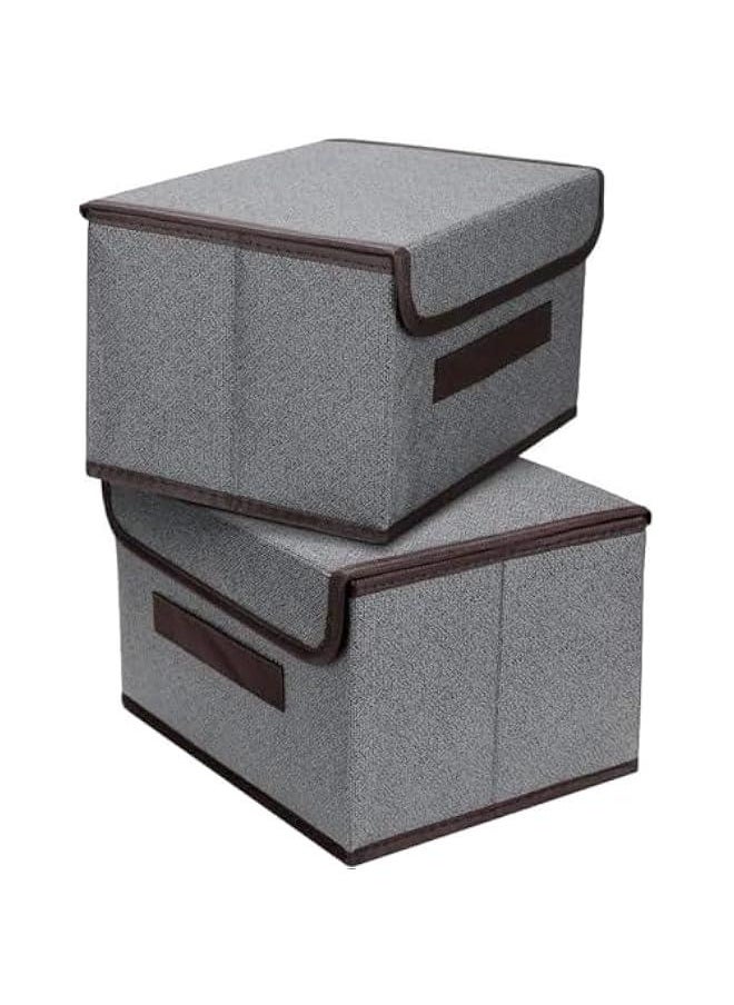 HOOKOR Fabric Storage Boxes, Large Storage Bins with Lids, Toy Storage Organizer, Closet Storage Baskets for Shelves Organizing Bookcase Entryway Wardrobe (Grey-2Pack)  - Image 1