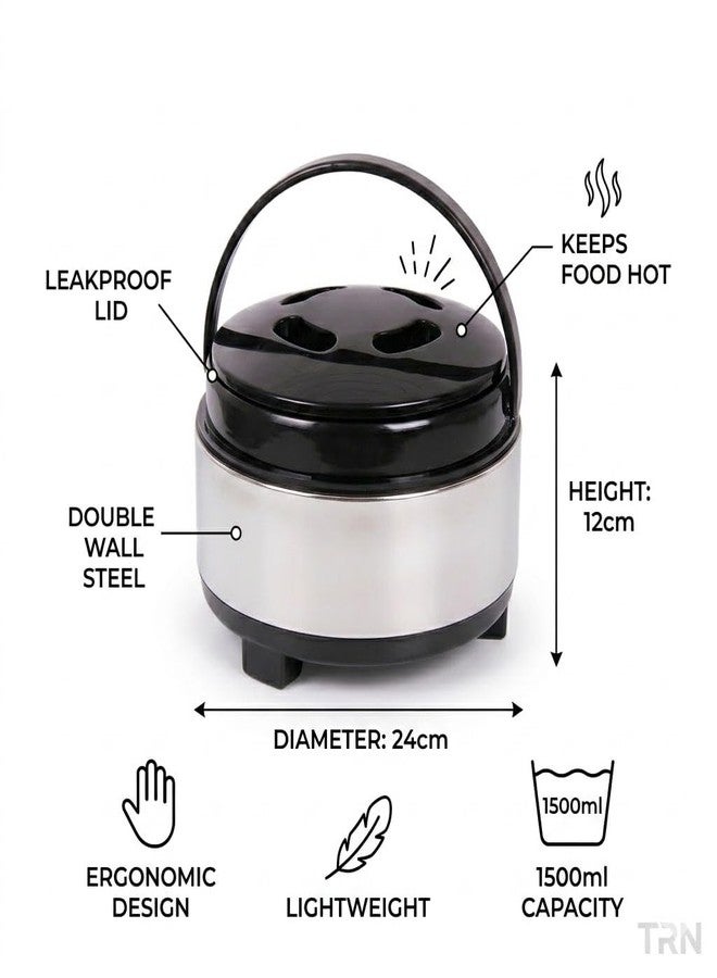 Drumstone 5 𝒀𝒆𝒂𝒓𝒔 𝑾𝒂𝒓𝒓𝒂𝒏𝒕𝒚 Stainless Steel Insulated Casserole Hot Pot, Double Wall Thermal Food Storage for Chapati Roti Curry, Leak Resistant Serving Bowl for Home Kitchen Dining & Travel - Image 5