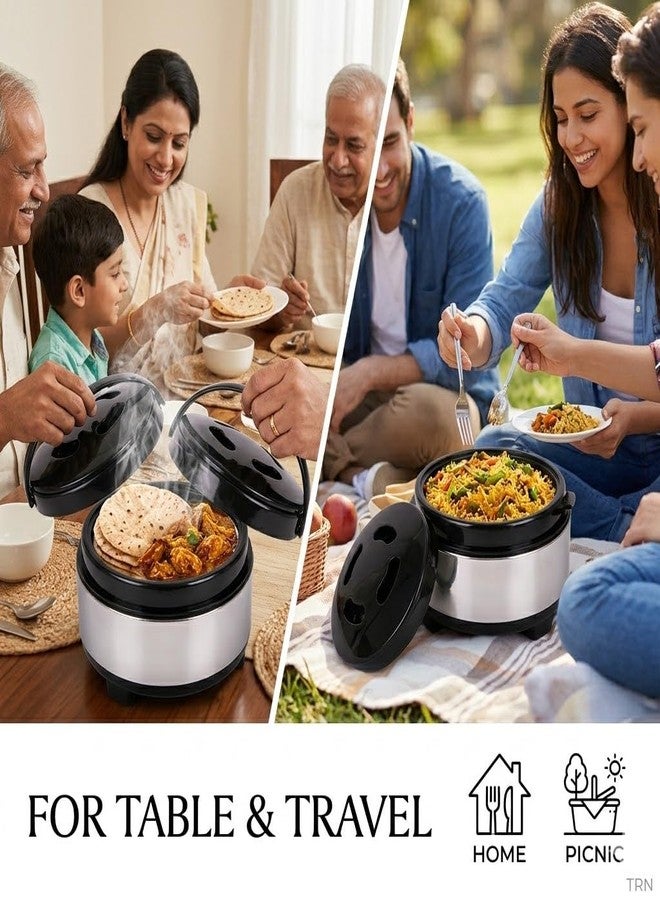 Drumstone 5 𝒀𝒆𝒂𝒓𝒔 𝑾𝒂𝒓𝒓𝒂𝒏𝒕𝒚 Stainless Steel Insulated Casserole Hot Pot, Double Wall Thermal Food Storage for Chapati Roti Curry, Leak Resistant Serving Bowl for Home Kitchen Dining & Travel - Image 4