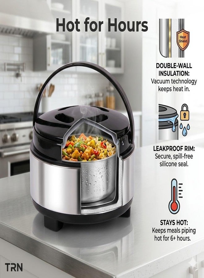 Drumstone 5 𝒀𝒆𝒂𝒓𝒔 𝑾𝒂𝒓𝒓𝒂𝒏𝒕𝒚 Stainless Steel Insulated Casserole Hot Pot, Double Wall Thermal Food Storage for Chapati Roti Curry, Leak Resistant Serving Bowl for Home Kitchen Dining & Travel - Image 2