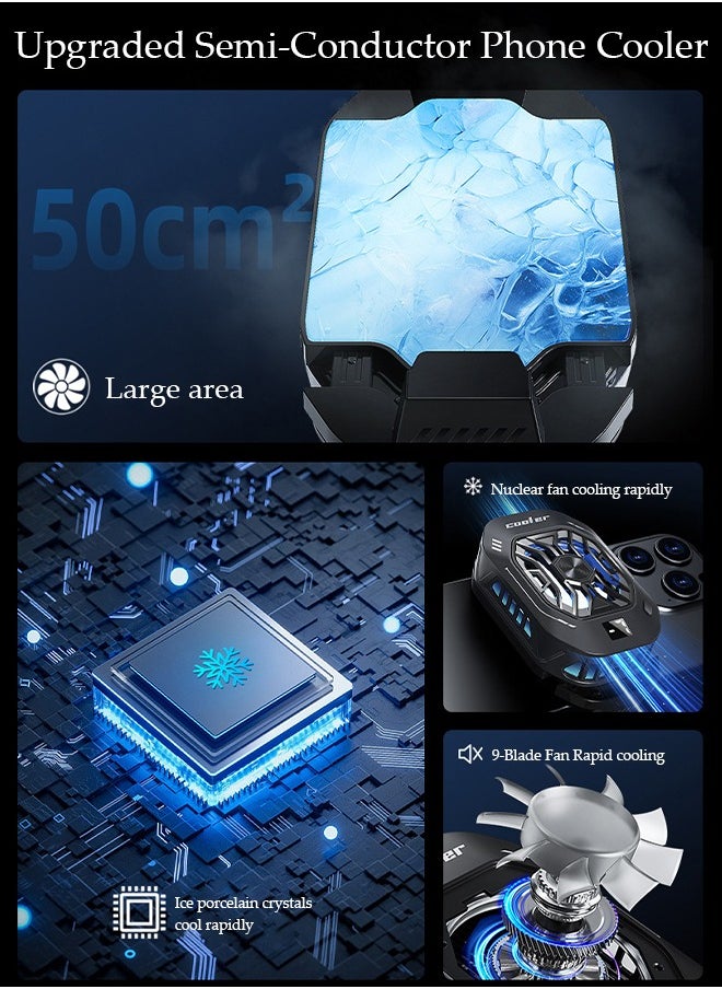 DUNISO - Phone Cooler for Live Streaming and Gaming, Semi-Conductor Cooling Chip Mobile Phone Radiator with Adjustable 3 Gear Wind Speed and Adjustable Stand, Fit All Types of iPhone Android Smartphones - Image 1