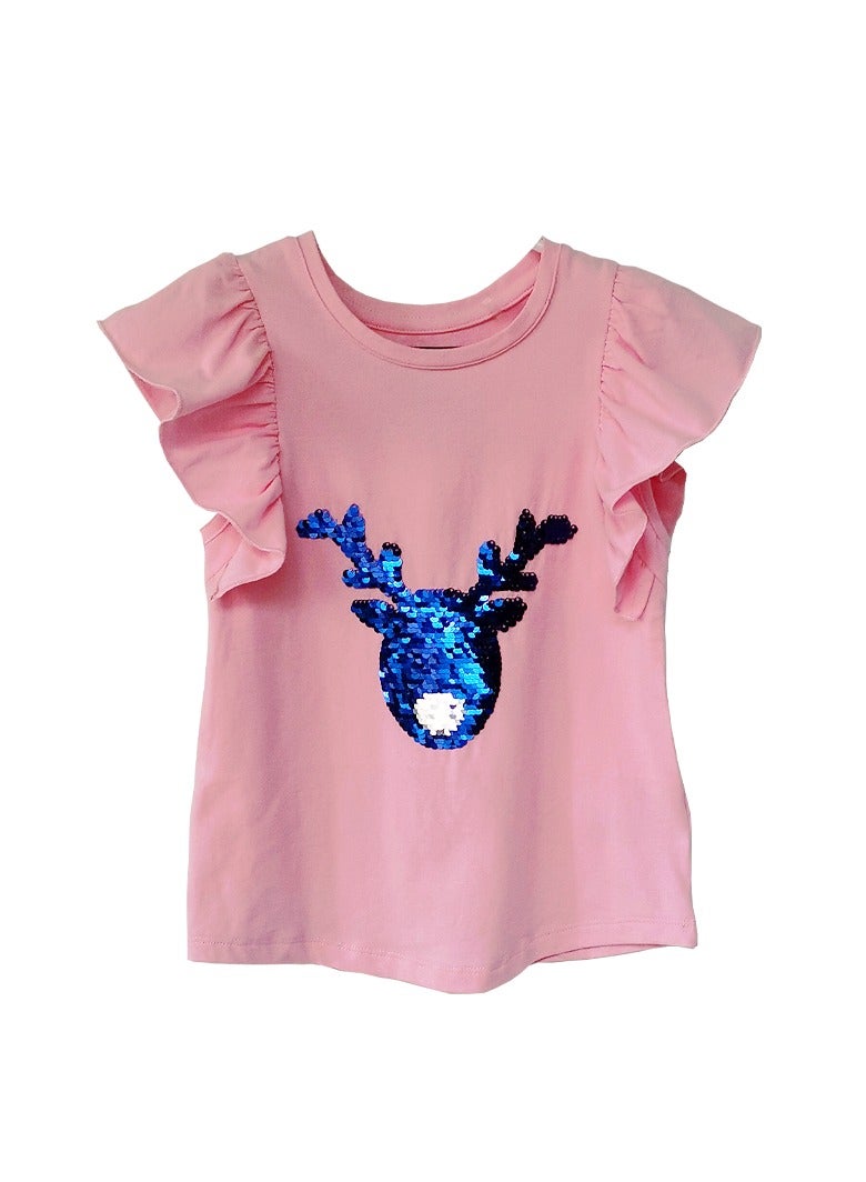 WiNi BEE Short Sleeve Children T-Shirt Toddler Girl Kawaii Top Ruffle Sleeve Summer Tee Reversible Sequin TShirt Girls Clothes 2 4 6 Years  - Image 4