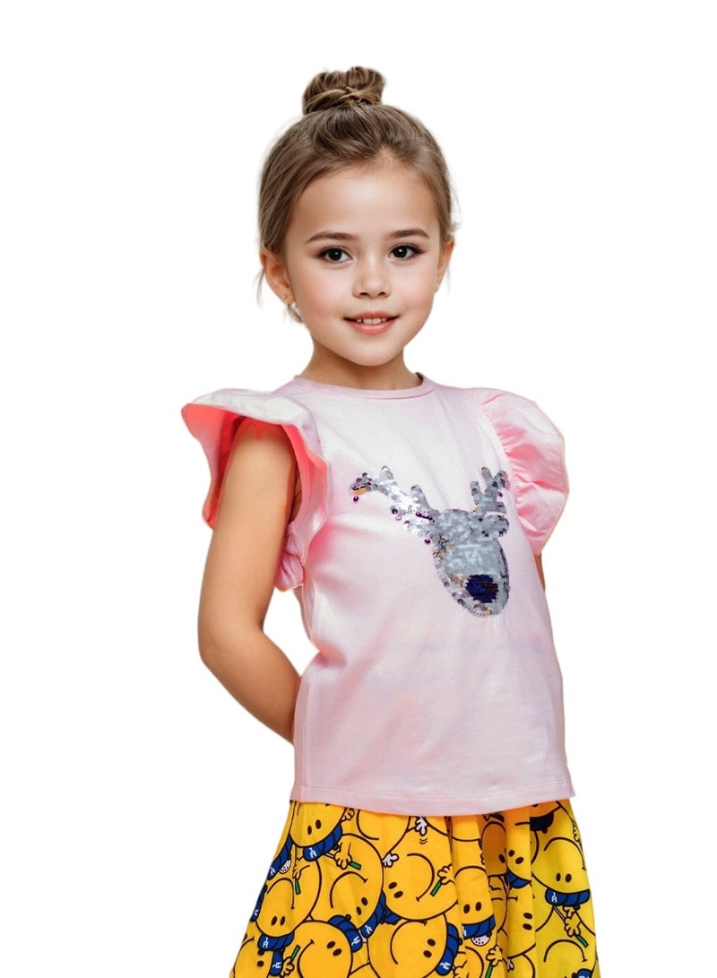 WiNi BEE Short Sleeve Children T-Shirt Toddler Girl Kawaii Top Ruffle Sleeve Summer Tee Reversible Sequin TShirt Girls Clothes 2 4 6 Years  - Image 2