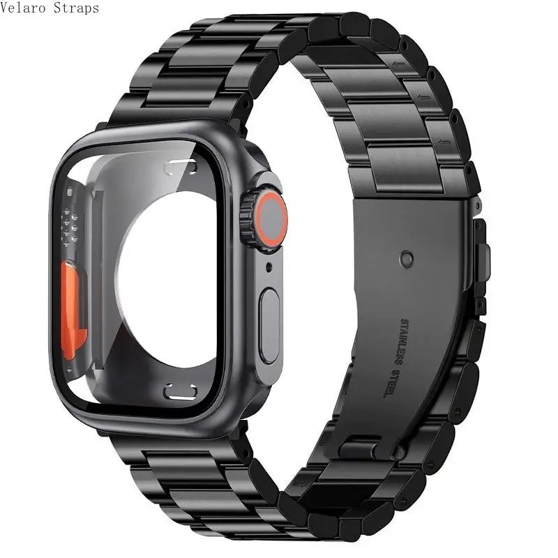 3-Bead Stainless Steel Band with PC Full Coverage Case Set for Apple Watch, 2-in-1 Protective Strap for Series 1–11/Ultra/SE (38–49mm) - Image 5