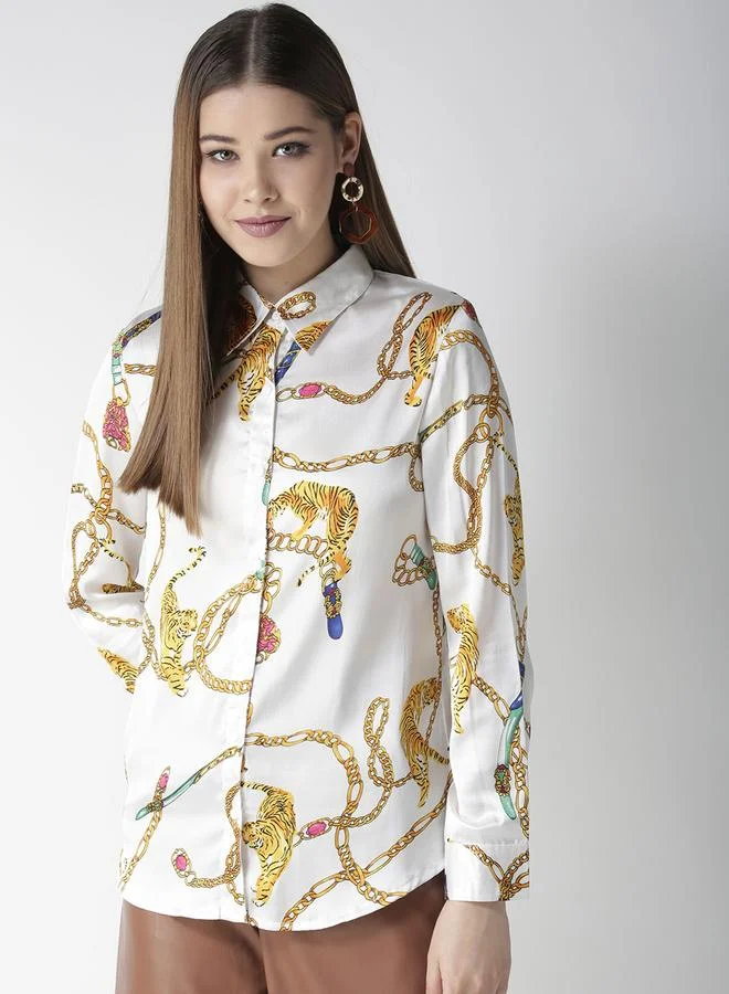 StyleStone Multi Stylestone Animal Print Buttoned Long Sleeve Shirt for Women | Best Price UAE