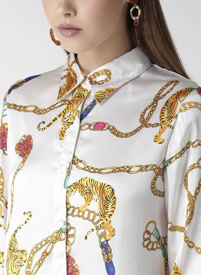 StyleStone Multi Stylestone Animal Print Buttoned Long Sleeve Shirt for Women | Best Price UAE