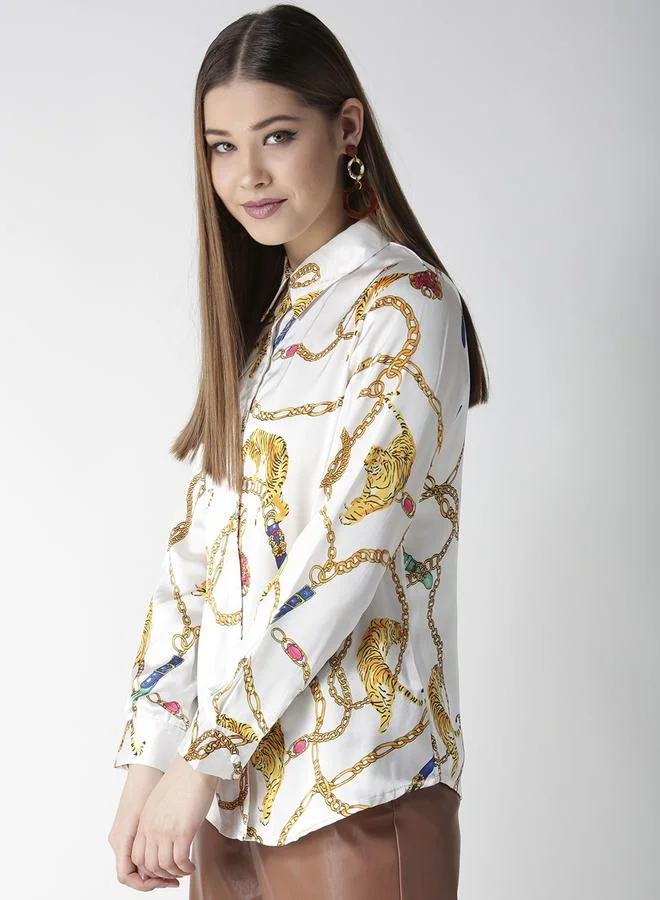 StyleStone Multi Stylestone Animal Print Buttoned Long Sleeve Shirt for Women | Best Price UAE