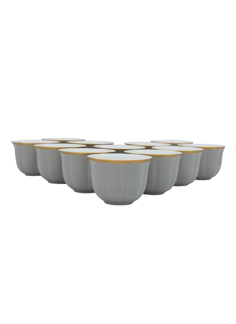 Alsaif Gallery - A Set of Gray Arabic Coffee Cups with a Golden Line 12 Pieces - Image 1