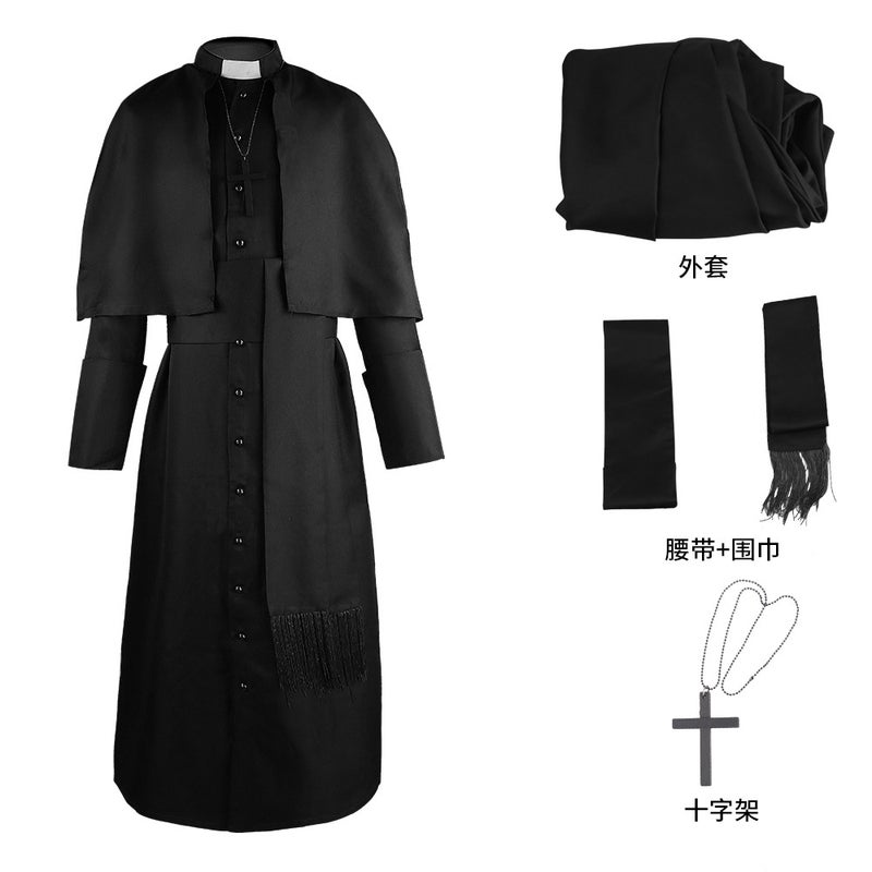 In-Stock Medieval Solid Color Priest Cosplay Costume Halloween Priest Cosplay Role-Playing Outfit - Image 1