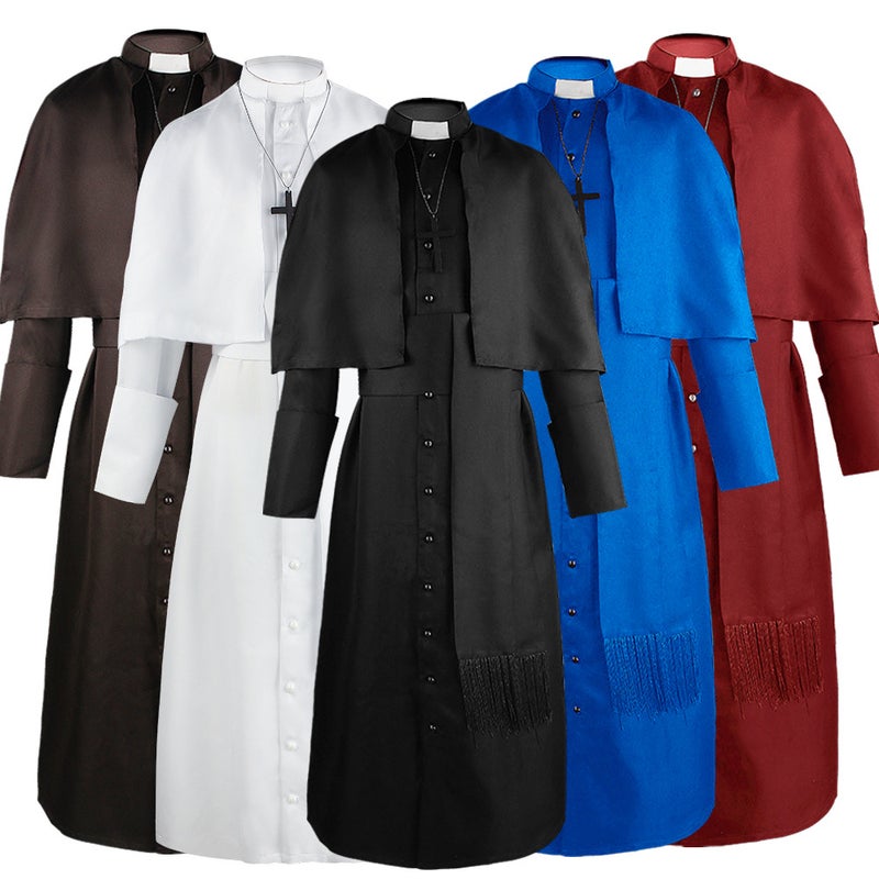 In-Stock Medieval Solid Color Priest Cosplay Costume Halloween Priest Cosplay Role-Playing Outfit - Image 2