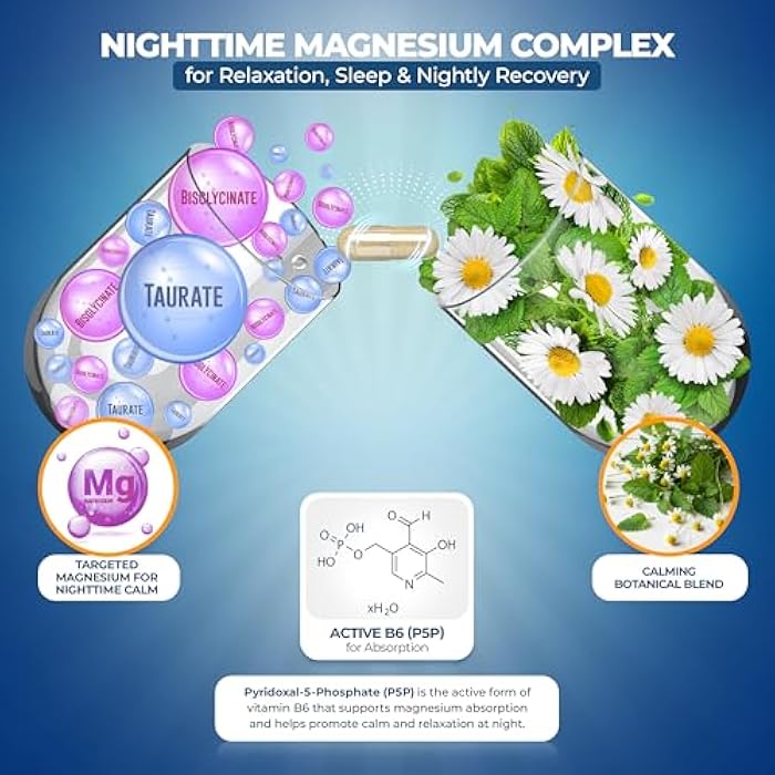 MoxyVites MagniRest PM Magnesium Complex for Women & Men - Magnesium Bisglycinate, Taurate, Active B6, & Calming Organic Botanicals - Chelated High Absorption - Nighttime Magnesium, 60 Vegan Capsules - Image 2