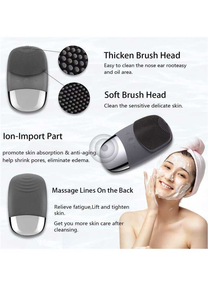 Generic 3-in-1 Electric Silicone Facial Cleansing Brush - IPX7 Waterproof Face Scrubber with Vibrating Massage, USB Rechargeable for Deep Cleaning, Blackhead Removal & Exfoliation (Gray)  - Image 3
