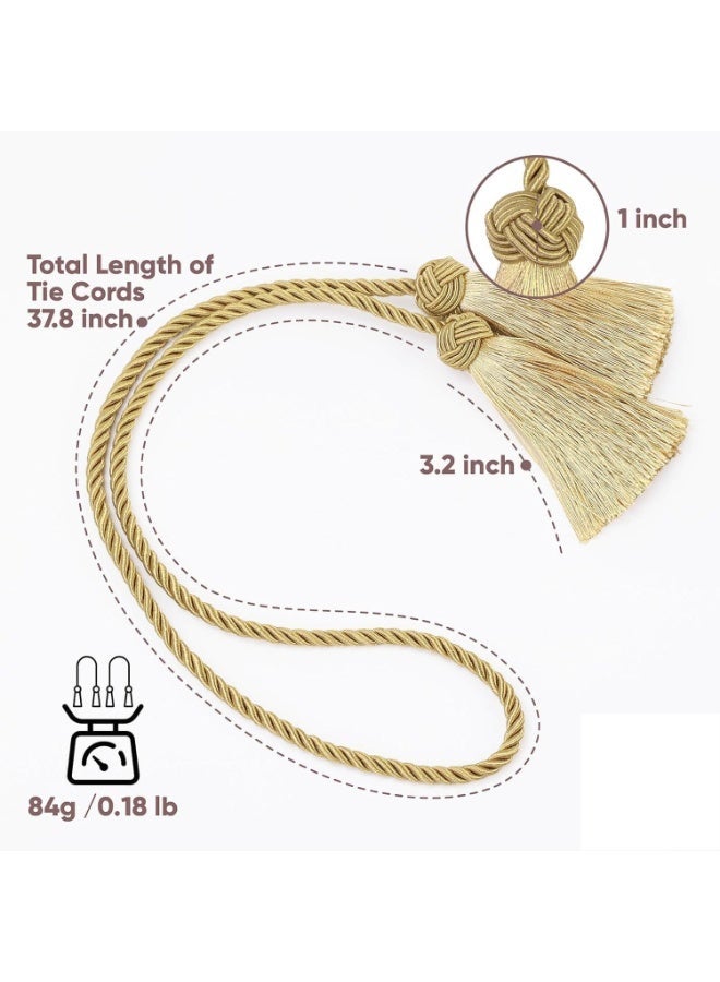 HZYH 2 Pack Gold Curtain Tie Backs with Tassels, Decorative Rope Holdbacks for Thin Sheer Drapes, Home Office Bathroom Kitchen Decor - Image 2
