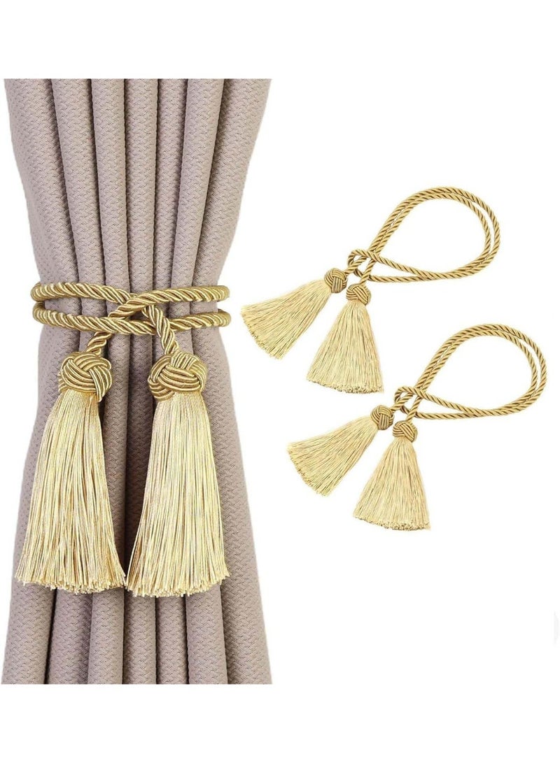 HZYH 2 Pack Gold Curtain Tie Backs with Tassels, Decorative Rope Holdbacks for Thin Sheer Drapes, Home Office Bathroom Kitchen Decor - Image 1