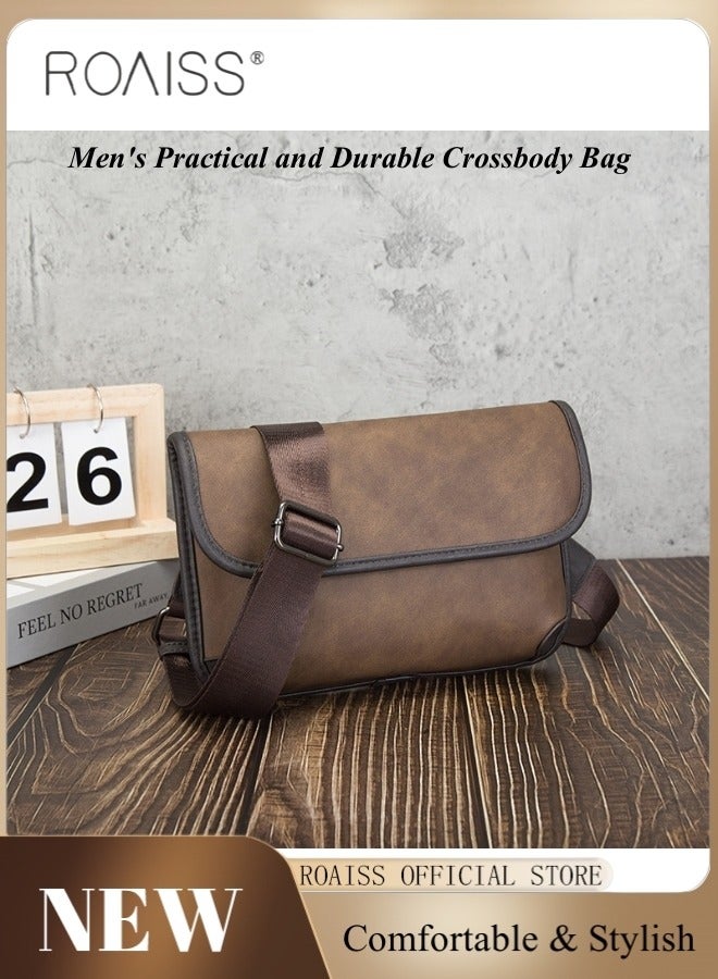 roaiss Retro Contrast Color Leather Crossbody Bag for Men Casual Square Purse Trendy Chest Bags with Wide Strap Wear Resistant and Waterproof  - Image 1
