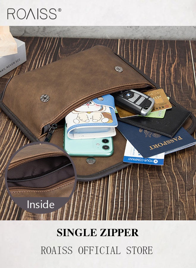roaiss Retro Contrast Color Leather Crossbody Bag for Men Casual Square Purse Trendy Chest Bags with Wide Strap Wear Resistant and Waterproof  - Image 5