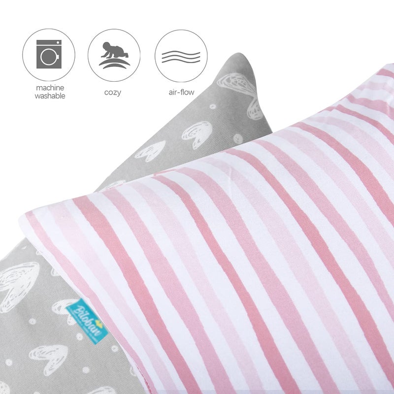 Biloban Organic Cotton Toddler Pillowcase 2 Pack, (Pillowcase Only) Kids Pillowcase for Sleeping Fit Pillow Sized 13"x 18" or 14"x19", Envelope Travel Pillowcases for Girl Boy, Gray Heart & Pink Strip - Image 4