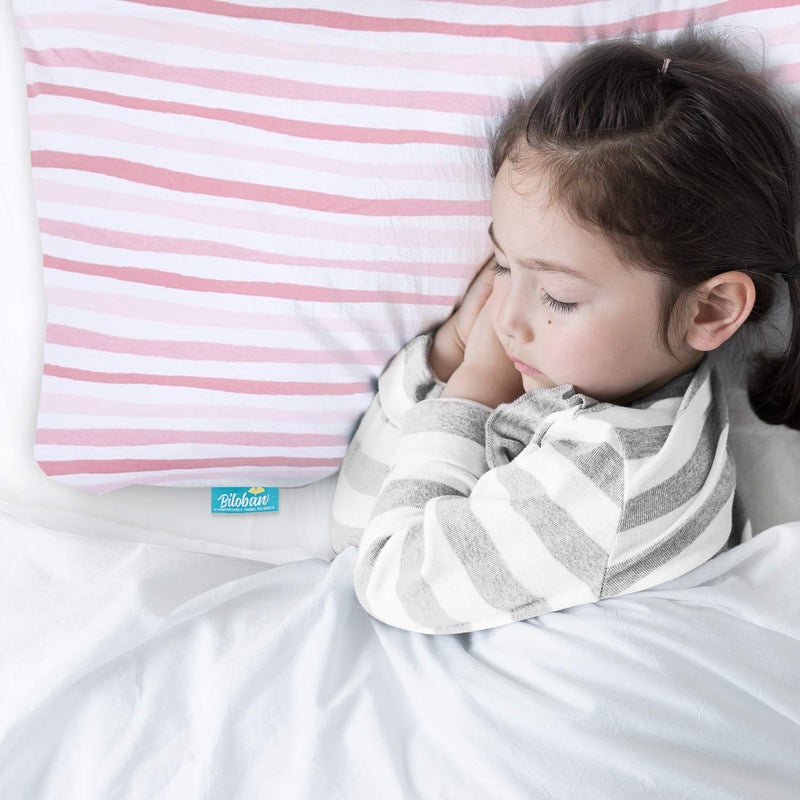 Biloban Organic Cotton Toddler Pillowcase 2 Pack, (Pillowcase Only) Kids Pillowcase for Sleeping Fit Pillow Sized 13"x 18" or 14"x19", Envelope Travel Pillowcases for Girl Boy, Gray Heart & Pink Strip - Image 5