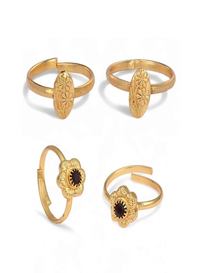 AanyaCentric Pack of 2 Pair Gold-Plated Toe Rings Adjustable Trendy & Fashion Accessories - Image 1