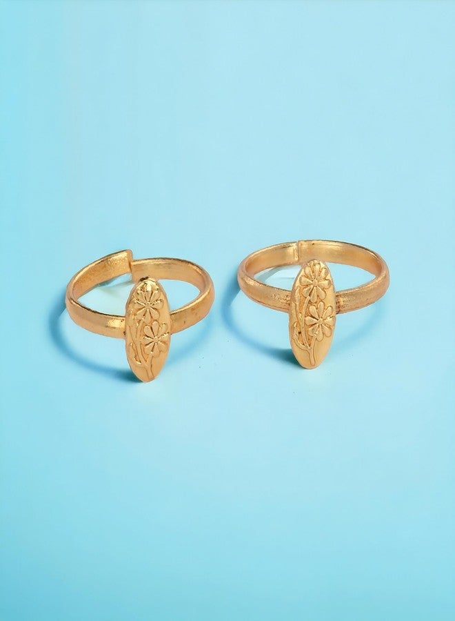 AanyaCentric Pack of 2 Pair Gold-Plated Toe Rings Adjustable Trendy & Fashion Accessories - Image 2