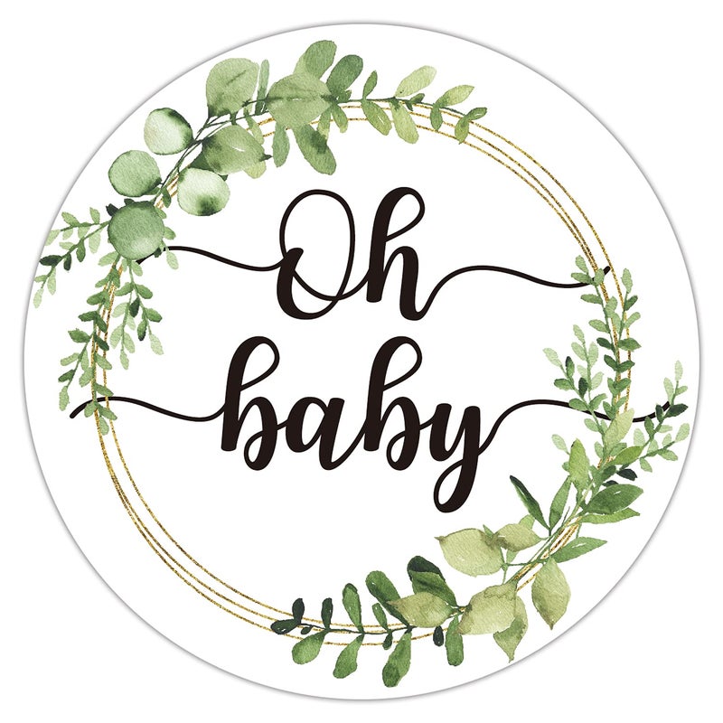 50 Greenery Wreath Oh Baby Gender Neutral Stickers  Baby Shower Favors  Thank You Labels 2 Inch