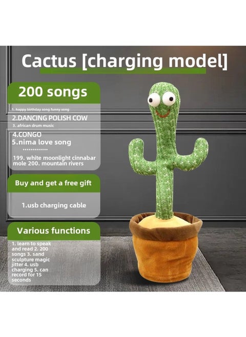 Re-reading Duck 0-1 Years Old 3 Babies Learn To Talk, Sing And Dance To Calm Babies, Artifact Doll Plush Toy-Color:[upgraded Charging Model] Classic Cactus (comes With Charging Cable + Magic Dance + 200 Songs + Recording + Lighting)
