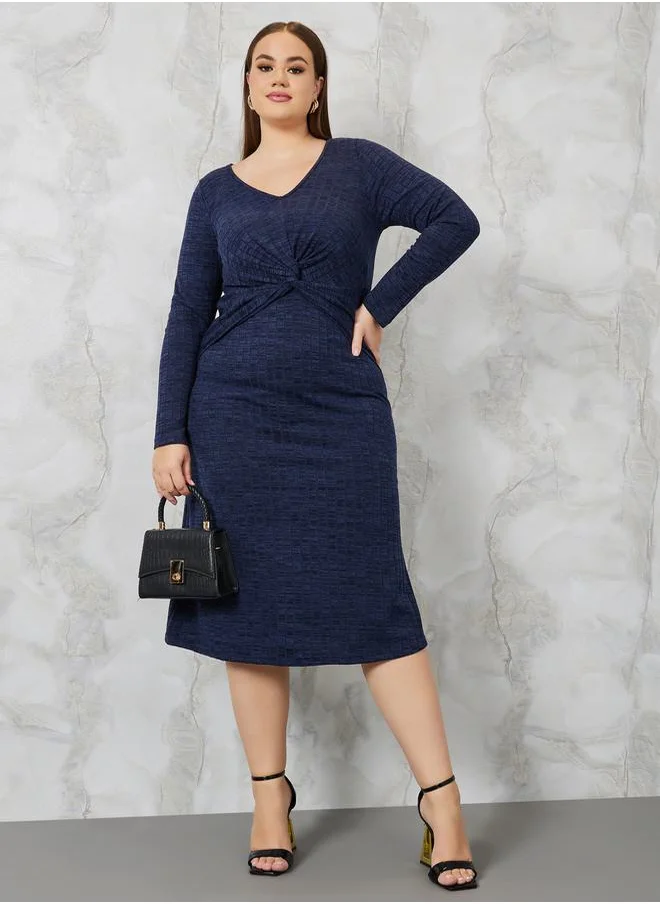 ستايلي Textured Midi Dress with Knot Front Detail
