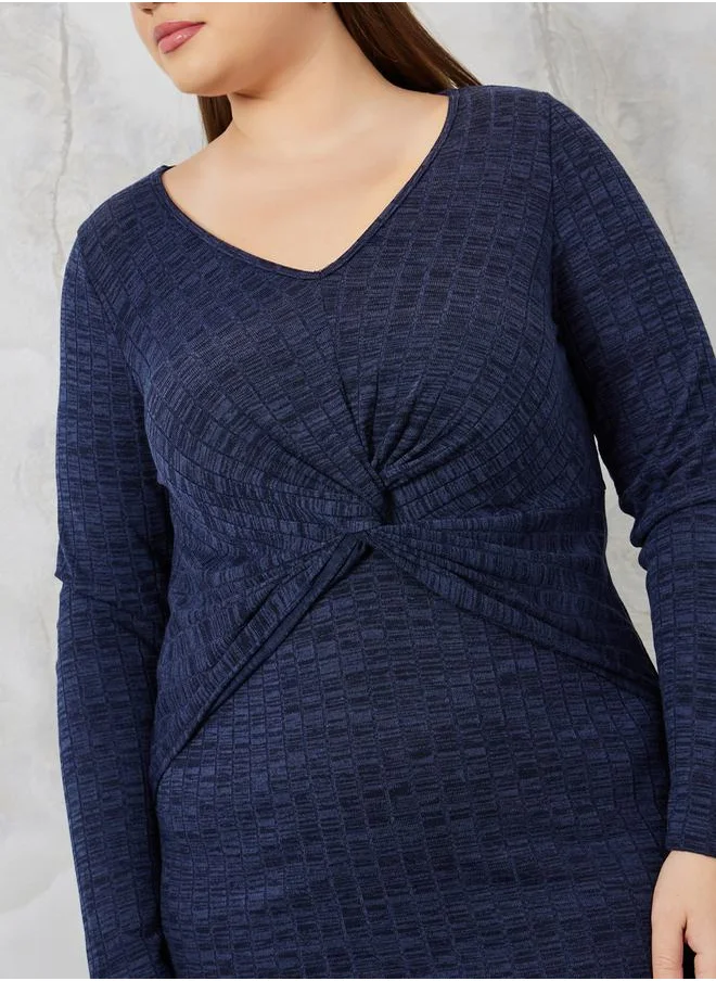 ستايلي Textured Midi Dress with Knot Front Detail