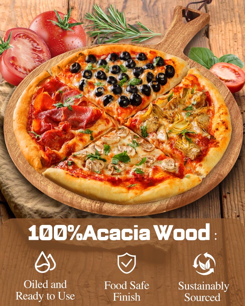 Erwuldor Acacia Wood Cutting Board -12" Round cutting board with Handle.charcuterie boards-Serving Board-Pizza Board-Cheese Board.decorative cutting boards for kitchen-Durable Multipurpose - Image 4