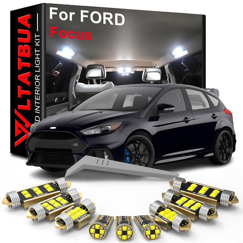 LED Interior Light Kit Package Replacement for FORD Focus 2012 2013 2014 2015 2016 2017 2018 Super Bright 6000K White Bulbs