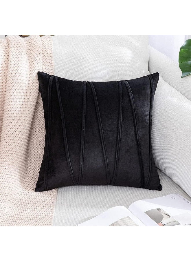 Khooti Velvet 200 TC Cushion Cover Pack Of 1-16"X16"/41X41 Cm-Black-Soft Pillow Covers Cushion Case For Sofa Bedroom Living room Chair Car, Cushion Cover With Random Zig Zag Pattern - Image 1